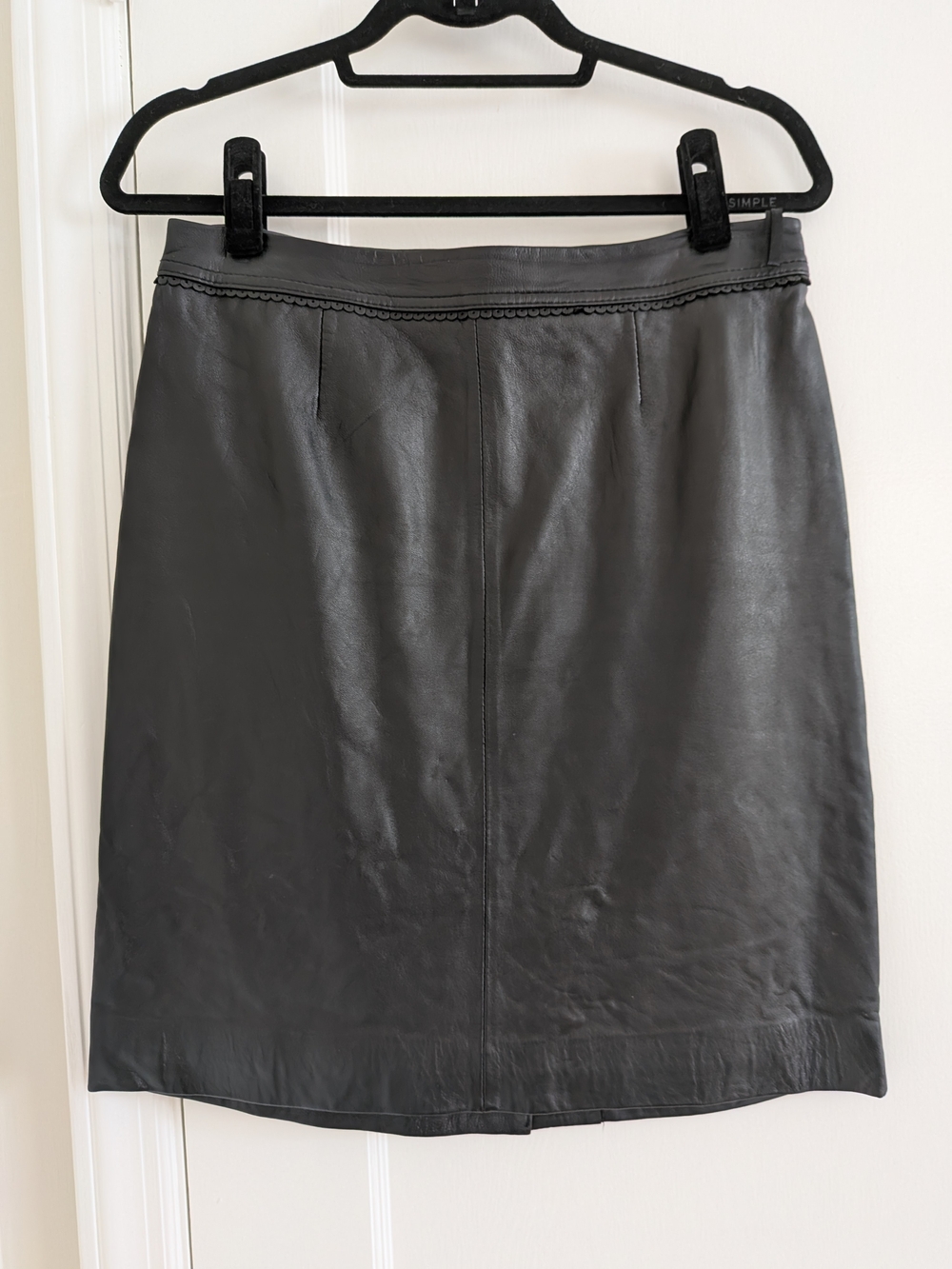 Vintage Black 100% Genuine Leather Pencil Skirt Size 8 Lined